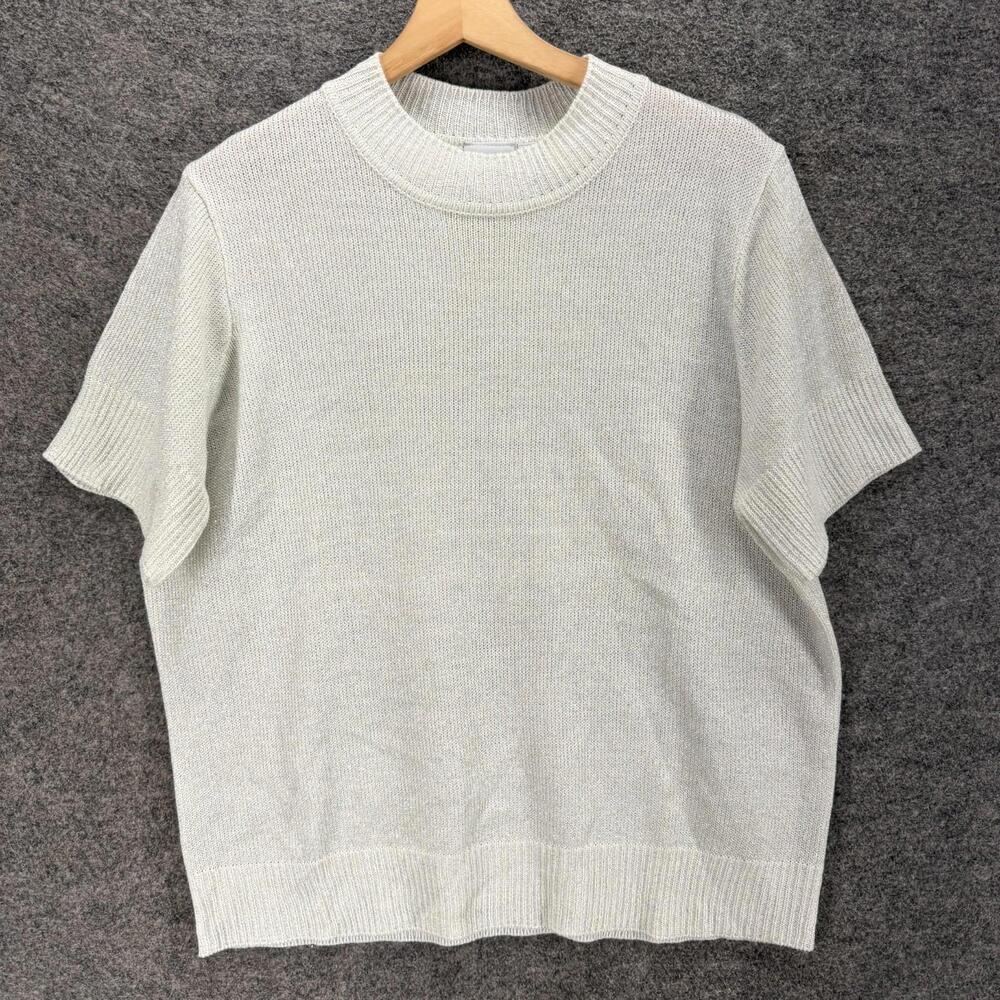 BFA Classics Top Women PXL Petite White Crew Neck Short Sleeve Acrylic Casual